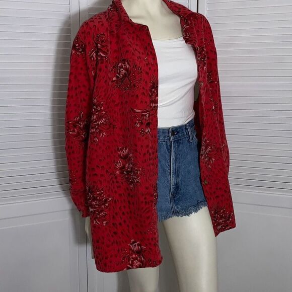 Vintage Sag Harbor Red Floral Oversized Button Down Shirt Size 22W - Picture 3 of 10